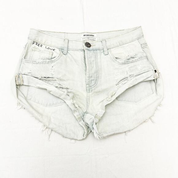 One Teaspoon Bandits Relaxed Fit Hi-Rise Light Raw Hem Denim Jean Short Size 26 - Picture 1 of 6